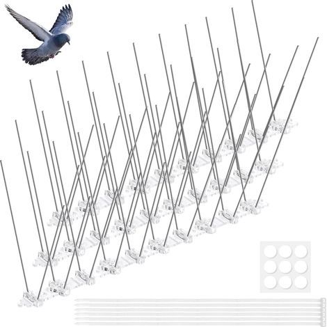 3er-Set Vogelabwehrspitzen, Edelstahl, 25 cm, mit Nano-Kleber und Kabelbinder, für Dachkanten (1/5)