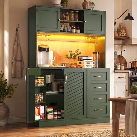 Credenza 120x40x188 cm, con illuminazione LED, 4 ante, 2 cassetti, MDF verde (1/5)