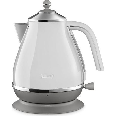 Delonghi – Bouilloire 1,7L en acier inoxydable – Base pivotante 360° – Filtre anticalcaire amovible – 900W – Blanc