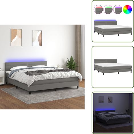 Boxspringbett mit Matratze & LED Dunkelgrau 160x200 cm Stoff - Boxspringbett - Doppelbett - Bettenrahmen - Lattenrost - Matratze (1/5)