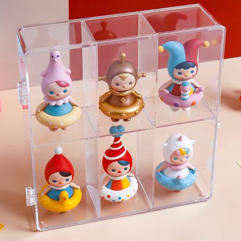 Vitrine für transparente Acrylfiguren, zweistöckige, staubdichte Box, 6 Fächer, für Puppen, Spielzeug, Büro, Heimdekoration (1/5)