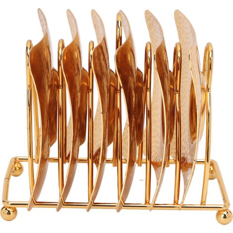 Set de dessous de verre métalliques dorés avec porte-serviettes, décoratifs et brillants, pour bars, maisons, cuisines, cafés et restaurants. (1/5)