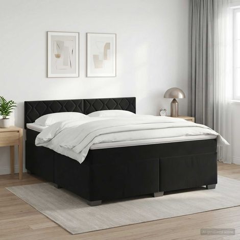 Lit boxspring avec matelas Noir 140 x 190 cm Velours (1/5)
