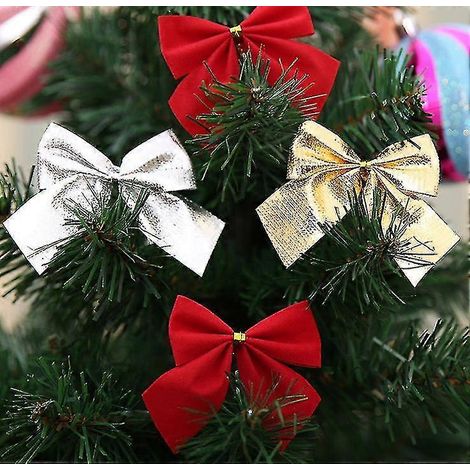 Lazos para árbol de Navidad, mini lazos de cinta de 6 cm (2,36 pulgadas), adornos para decoración navideña y envoltorio de regalos, 3 colores. (1/2)