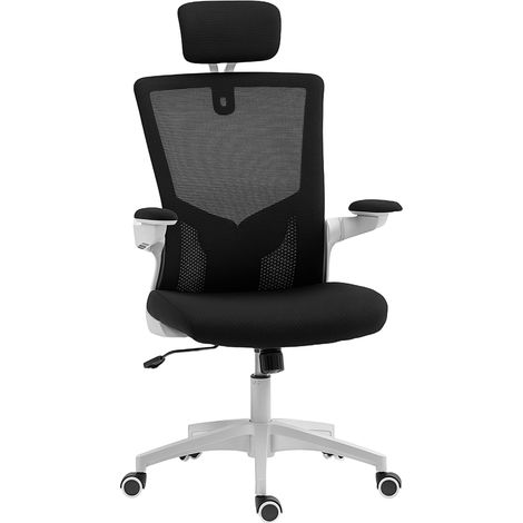 Sedia da ufficio ergonomica, sedia da scrivania, braccioli regolabili, supporto lombare, poggiatesta, 60x63x120 cm, nera