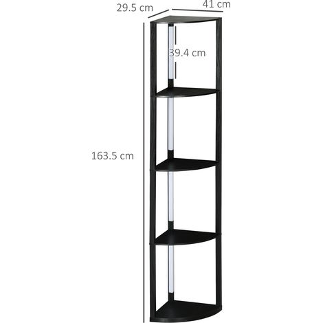 Stehlampe mit 4 Ablagen, 3000K LED-Lampe, 3-fach verstellbar, moderne MDF-Säulenlampe, 4 Ablagen, 41 x 29,5 x 163,5 cm, Schwarz