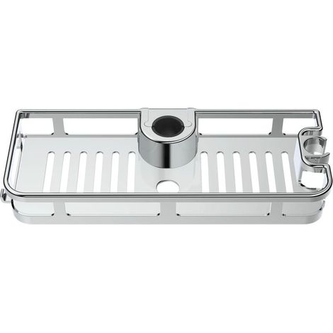 GDHZS-  Tablette de douche, étagère de douche avec crochet et support pour pommeau de douche en plastique, 28,5 x 4 x 11,5 cm, argent finition brillante (1/5)
