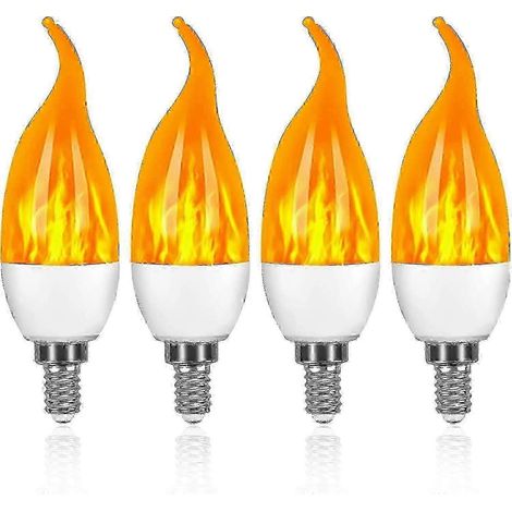 Lot de 4 ampoules LED E14 3W effet flamme, 3 modes d'éclairage décoratif (1/4)