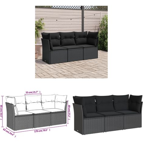 3-tlg. Garten-Sofagarnitur mit Kissen Schwarz Poly Rattan - Gartensorte - Esszimmergarnituren - Lounge Möbel - Outdoor Sofa - Gartenmöbel Set - Home & Living (1/3)