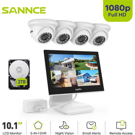 SANNCE Kits de Vidéosurveillance 4CH 10.1"Écran 41080P Caméra IR Vision Nocturne Informations Alarme Sécurité Surveillance Système - 2TB HDD (1/5)