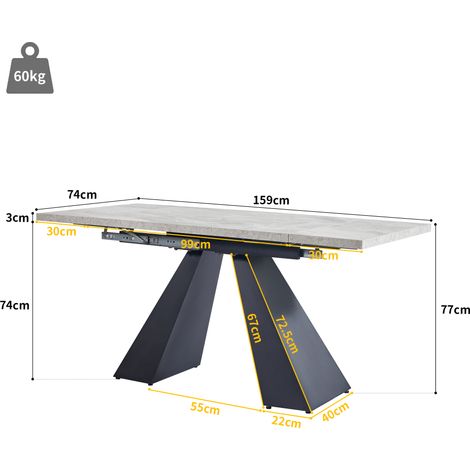 Table extensible télescopique salle à manger (99-159 × 74 cm), idéale cuisine, bureau et salon — plateau large, design compact & pied central (1/4)