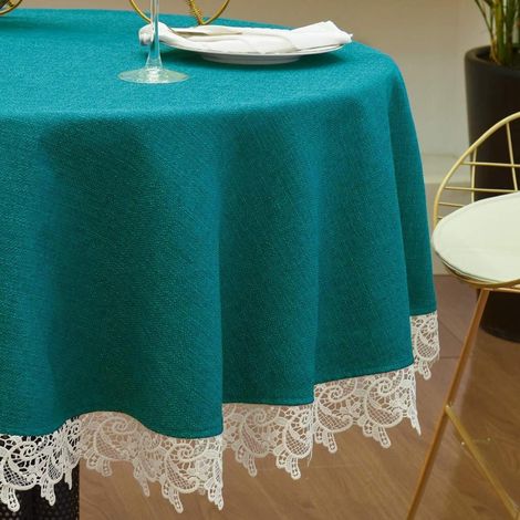 Nappe ronde turquoise 140 cm, déperlante, aspect lin