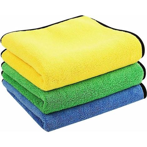 Panni in microfibra per auto, confezione da 3, 60 x 30 cm. Panni in microfibra ultra assorbenti, ad asciugatura rapida, riutilizzabili per la pulizia, la lucidatura dell'auto o per uso domestico. (1/5)