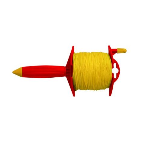 Taliaplast – Enrouleur de corde polypropylène 100m – Fil jaune vif ∅1,5mm – Pour traçage sur chantiers – Enrouleur plastique avec poignée