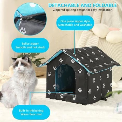 Maison Pour Chat Exterieur - Tissu Oxford Impermeable - 45x43x40 cm - Pliable Et Isolée - 1 Piece (1/4)