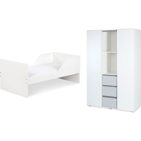 Lit bébé évolutif et armoire 3 portes LittleSky by Klups Dalia - Blanc