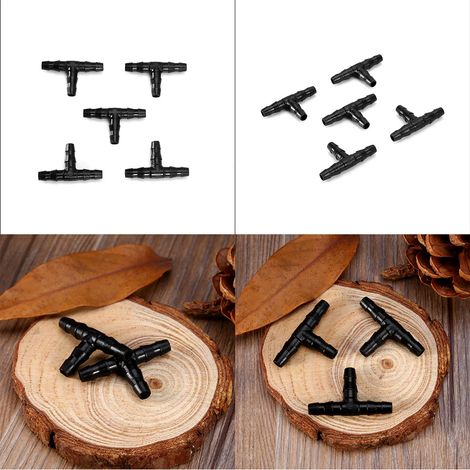 100 Stück T-Verbinder mit Widerhaken für Tropfbewässerung, 4 mm/7 mm robuste Kunststoffschläuche, Bewässerungssystem für Gemüsegärten (1/5)