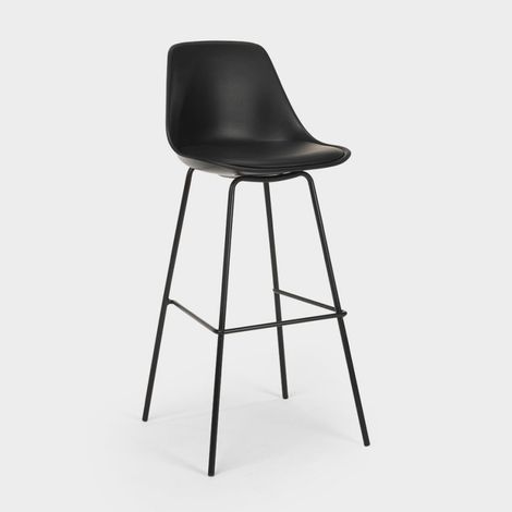 Taburete alto de metal para barra de cocina con cojín de diseño moderno Willis - Negro (1/5)