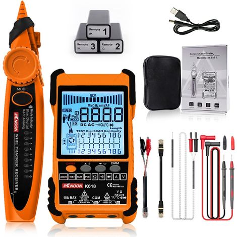 GARRYFIZH Testeur de câble réseau, testeur de câble PoE multifonctionnel Identification de l'appairage des câbles Longueur du câble réseau Mesure des courts-circuits en circuit ouvert