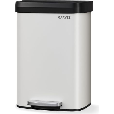 Poubelle de cuisine – 50 L – Acier inoxydable à pédale, couvercle fermeture douce anti-odeurs, anti-traces/antirouille, cerclage sac, poignée arrière, seau intérieur amovible – Blanc (1/5)