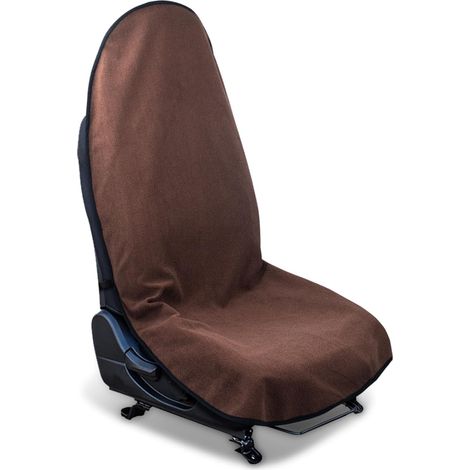Universal Car Seat Cover in Terry Cloth, Universal Waterproof Car Seat Cover Accessory for Most Cars and Vans (CS02 Brown, 1 Piece) (1/5)