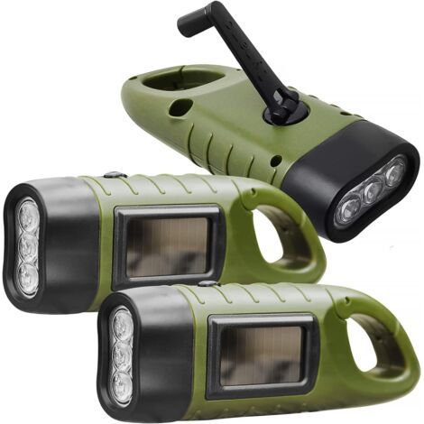 Lampe de poche LED rechargeable 3 pièces, lampe de poche solaire rechargeable avec boucle de randonnée, lampe de poche dynamo, lampe de poche, manivelle pour extérieur/camping/urgence