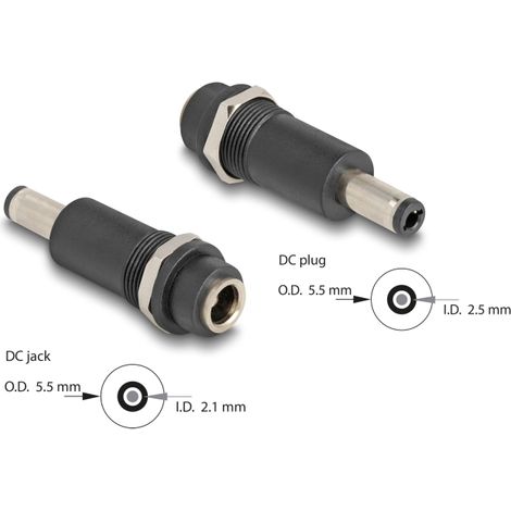 Delock Adaptador DC 5,5 x 2,1 mm hembra a CC 5,5 x 2,5 mm macho