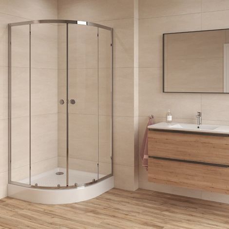 Swiss Aqua Technologies – Cabine de douche quart de cercle 80x80 cm – 2 parois fixes – 1 porte coulissante – Verre transparent – SIKOMUS80CRT (1/5)