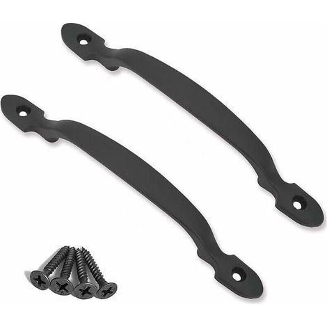 2 poignées de porte en fonte noire pour portes de grange, jardins, cabanons, noir (1/5)
