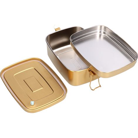 1,5-Liter-Lunchbox mit zwei Fächern, tragbar, auslaufsicher, aus Edelstahl 304, Bento-Speisebehälter, Geschirr für Zuhause und Büro, Gold (1/5)