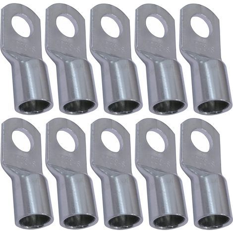 Lot de 10 Cosses Electriques à Oeillet Tubulaire - Oeil - Ø8mm - Non Isolées - pour Conducteur 35mm² - Connecteur de Fil Electrique - Serrage - Couleur Argent (1/3)