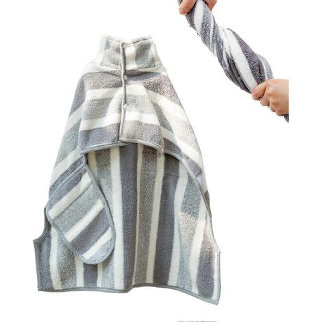 Serviette pour animaux - Serviette en microfibre à rayures grises et blanches, idéale après la baignade ou la douche, taille moyenne (1/5)