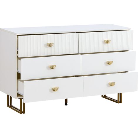 Set meuble d'appoint blanc avec 6 tiroirs et miroir mural carré 80x80 cm pour salon, chambre ou entrée (1/5)