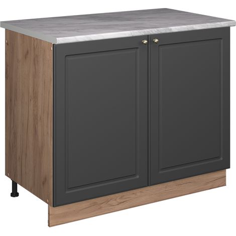 Spülenunterschrank Fame-Line, Anthrazit-Gold Landhaus/Goldkraft Eiche, 100 cm, AP Marmor, Vicco (1/5)