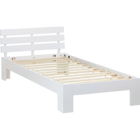 Letto singolo in legno di pino bianco 90x200 con rete a doghe LIT06221