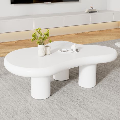 Neche – Table basse fixe en forme de nuage 97x67x32 cm – MDF laqué blanc – Design moderne et minimaliste – Meuble d'appoint élégant