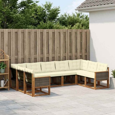 vidaXL Outdoor-Sofagarnitur mit Kissen 9 pcs Natur und Creme (1/5)