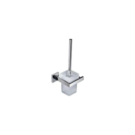 Porte Brosse Toilette Support Mural, Brosse WC pour Toilette en INOX et Verre, Chromé Miroir Poli - Crezuo (1/4)