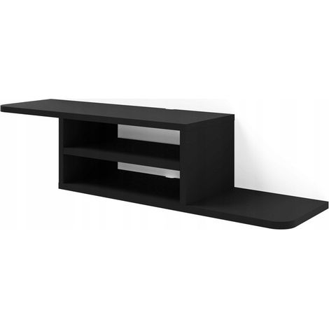 Meuble TV 90x20x22 cm Noir mat DELA meuble Hi-fi avec étagère (1/5)