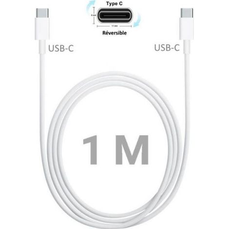 Câble USB-C vers USB-C - - 100 cm - Blanc - Compatible Samsung Galaxy S10 Plus - Quick Charge (1/3)