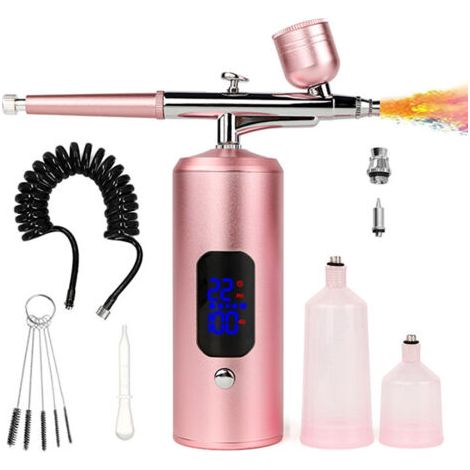 Kit aérographe sans fil avec compresseur 38 PSI - Mini aérographe cosmétique rechargeable - Décoration de gâteau, nail art, tatouages et peinture du visage (1/4)