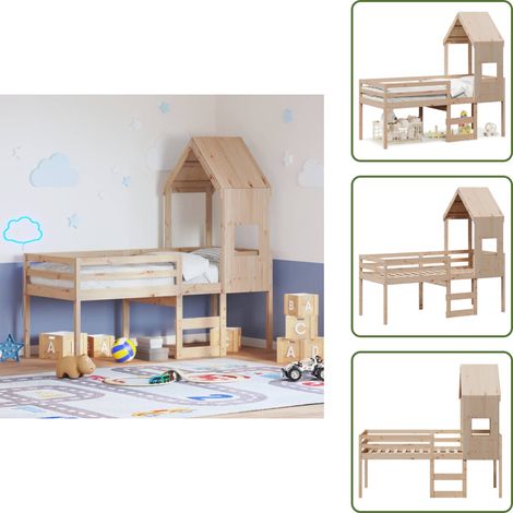 The Living Store Lit haut sans matelas 75x190 cm bois de pin massif - Lit Enfant - Lit Surélevé - Lit Cabane - Lit Design - Lit Bois (1/5)