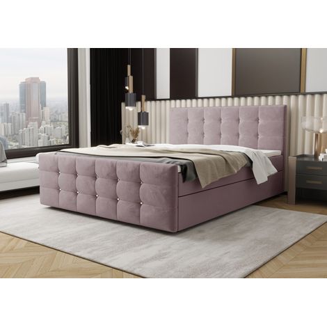 Lit Boxspring - Rose - 180x200 Cm - Lit Double Moderne - Matelas À Ressorts Bonnell (1/5)