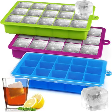 Eiswürfelform Silikon 3er Pack Eiskugelform Deckel Blau Gruen Lila (1/5)