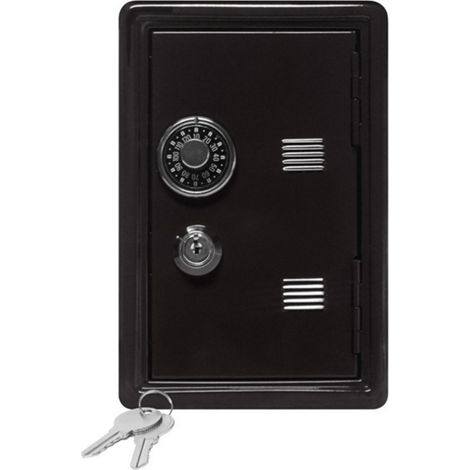 MIMOSON-Black Metal Piggy Bank in the Shape of a Safe with Key (1/5)