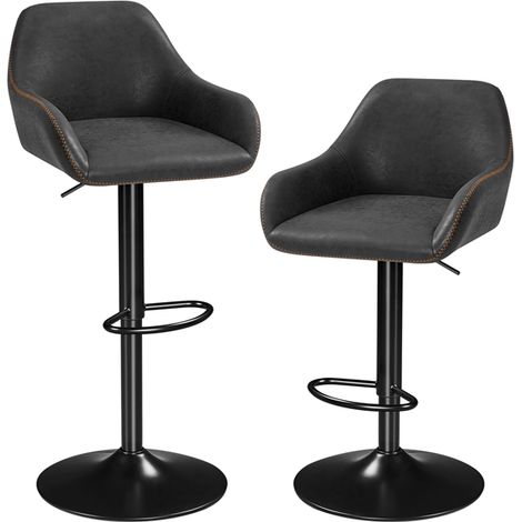 Homevive Pack de Taburete de Bar Taburete Altura Ajustable Capacidad de Carga 136 KG Taburete con Reposapiés 2 Unidades/Negro