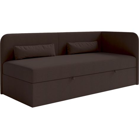 Selsey Calmmo – Jugendbett 90x200 mit Bettkasten, Chenille-Bezug, Kopfteil rechts, Dunkelbraun
