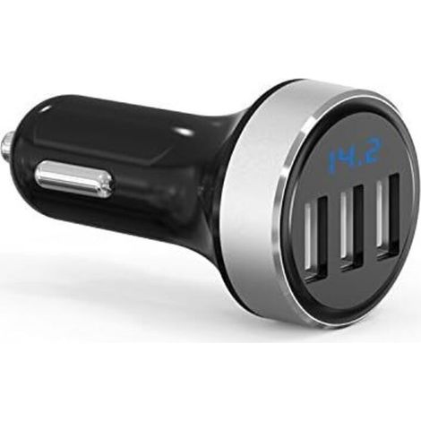 Le nouveau mini chargeur allume-cigare de GRK - 3 ports USB iSmart QC 3.0-5V/4.8A - Fonction voltmètre avec affichage du niveau de la batterie par LED - Compatibilité universelle (3usb/argent)