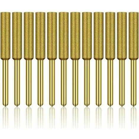 12 Pcs Diamant Affûteur de Tronçonneuse, Haute Dureté Titane Plaqué Burr Meule Meule, Affûteur de Tronçonneuse Pierre Bits, 3/16in 4.8mm H122 Derrui (1/4)