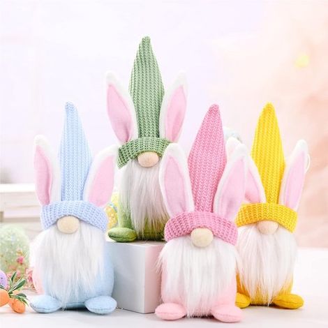 Gnomi decorativi a forma di coniglietto pasquale, confezione da 4 pezzi – 19 cm, fatti a mano, 4 colori (1/2)